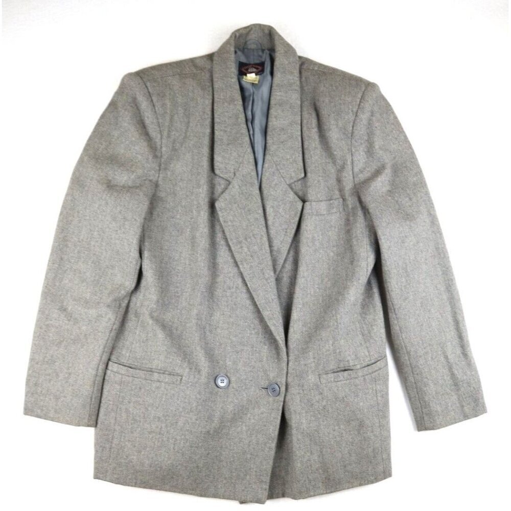 VINTAGE WOMEN'S GRAY WOOL BLAZER SUIT JACKET - BOSTON CLIPPER - SIZE 12